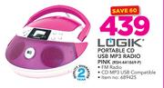 Logik Portable CD USB MP3 Radio Pink RSH-441869-P