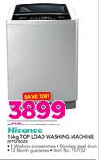 Hisense 16kg Top Load Washing Machine WTQ1602S