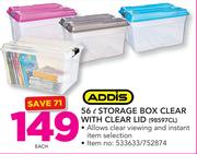Addis 56Ltr Storage Box Clear With Clear Lid 98597CL