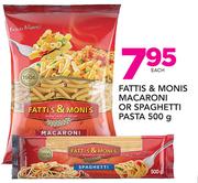 Fattis & Monis Macaroni Or Spaghetti Pasta-500g Each
