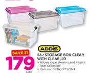 Addis 56L Storage Box Clear With Clear Lid-Each 