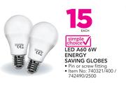 Simple Choice LED A60 6W Energy Saving Globes-Each