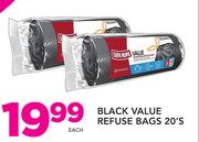 Black Value Refuse Bags 20`s-Each