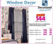 Ready-Made 25mm Aluminium Venetian Blinds Silver (600W x 1000Hmm)