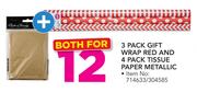 3 Pack Gift Wrap Red And 4 Pack Tissue Paper Metallic-For Both 