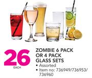 Zombie 6 Pack Or 4 Pack Glass Sets-Each 