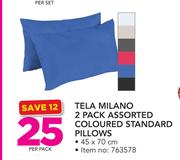 Tela Milano 2 Pack Assorted Coloured Standard Pillows-Per Pack