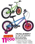 Raleigh 16” Or 20” Enduro Boys Or Girls Mountain Bike-Each