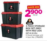 Pride 3-Piece Storage Box Set Grey With Red Lids-Per Set