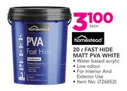 Homestead Fast Hide Matt PVA White-20Ltr Each
