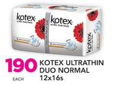 Kotex Ultrathin Duo Normal-12x16s Each