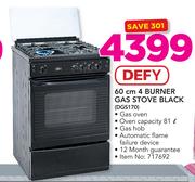 Defy 60cm 4 Burner Gas Stove Black DSG170