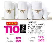 Sheraton Single Hollowfiber Duvet Inner (130 x 200cm)-Each
