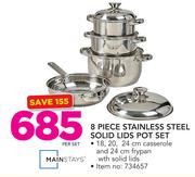 Mainstays 8-Piece Stainless Steel Solid Lids Pot Set-Per Set