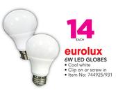 Eurolux 6W LED Globes In Clip On Or Screw In-Each