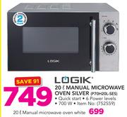 Logik 20Ltr Manual Microwave Oven White