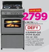 Defy 4 Burner Gas Stove Black DSG 168 SGG