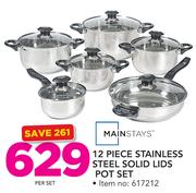 Mainstays 12-Piece Stainless Steel Solid Lids Pot Set-Per Set