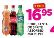 Coke Fanta Or Sprite-2x600ml Pet