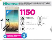Hisense Dual Sim Smartphone Infinity U962 With Plus Bluetooth Headphones & Phone Cover