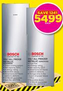 Bosch 326Ltr All Fridge Metallic KSV33NI30 Or Bosch 246Ltr All Freezer Metallic GSN33VI30-Each