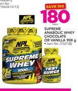 NPL Supreme Anabolic Whey Chocolate Or Vanilla-908g Each