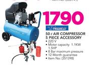 Tradeair 50Ltr Air Compressor 5 Piece Accessory