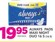 Always Pads Maxi Night Duo-16s Per Pack