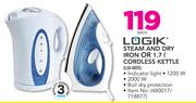 Logik Steam And Dry Iron Or 1.7L Cordless Kettle-Each