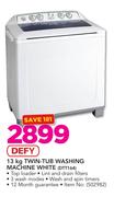 Defy 13Kg Twin-Tub Washing Machine White