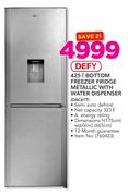 Defy 425L Bottom Freezer Fridge Metallic With Water Dispenser