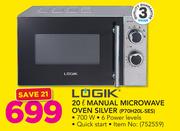 Logik 20L Manual Microwave Oven Silver