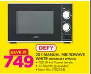 Defy 20L Manual Microwave White