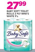 Baby Soft Toilet Rolls 2 Ply Mini’s White 9’s