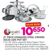 Tissolli 21 Piece Stainless Steel Crown Solid Lids Pot Set