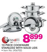 Tissolli 10 Piece Cookware Stainless Steel With Solid Lids-Per Set