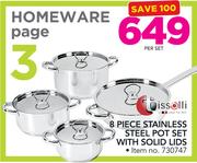 Tissolli 8 Piece Stainless Pot Set With Solid Lids