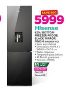 Hisense 420L Bottom Freezer Fridge Black Mirror Finish H420BMI-WD