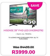 Hisense 39” FHD LED (HX39N2176)