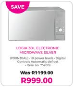 Logik 30Ltr Electronic Microwave Silver