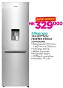 Hisense 299Ltr Bottom Freezer Fridge With Water Dispenser H299BME WD