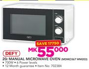 Defy 20Ltr Manual Microwave oven MDMO367 WM203