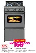 Defy 4 Burner Gas Stove DGS 168SGG