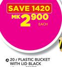 20Ltr Plastic Bucket With Lid Black-Each