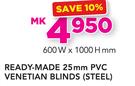 Decorland Ready Made 25MM PVC Venetian Blinds Steel-600W x 1000H mm