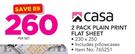Casa 2 Pack Plain Print Flat Sheet Includes Pillowcases