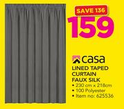 Casa Lined Taped Curtain Faux Silk-230 x 218cm