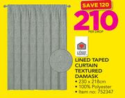 Always Home Lined Taped Curtain Textured Damask-230 x 218cm Per Drop