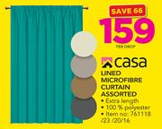 Casa Lined Microfibre Curtain Assorted-Per Drop