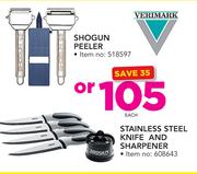 Verimark Shogun Peeler Or Stainless Steel Knife & Sharpener-Each